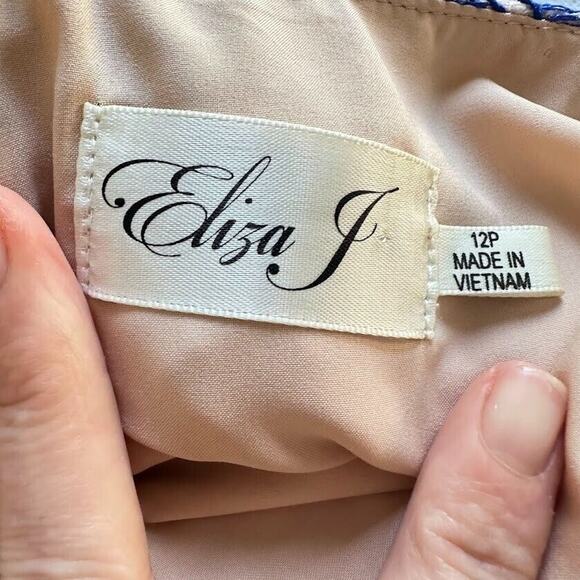 Eliza J Blue Lace Cap Sleeve Fit Flare Dress Pockets Womens Petites Size 12P - Picture 12 of 15